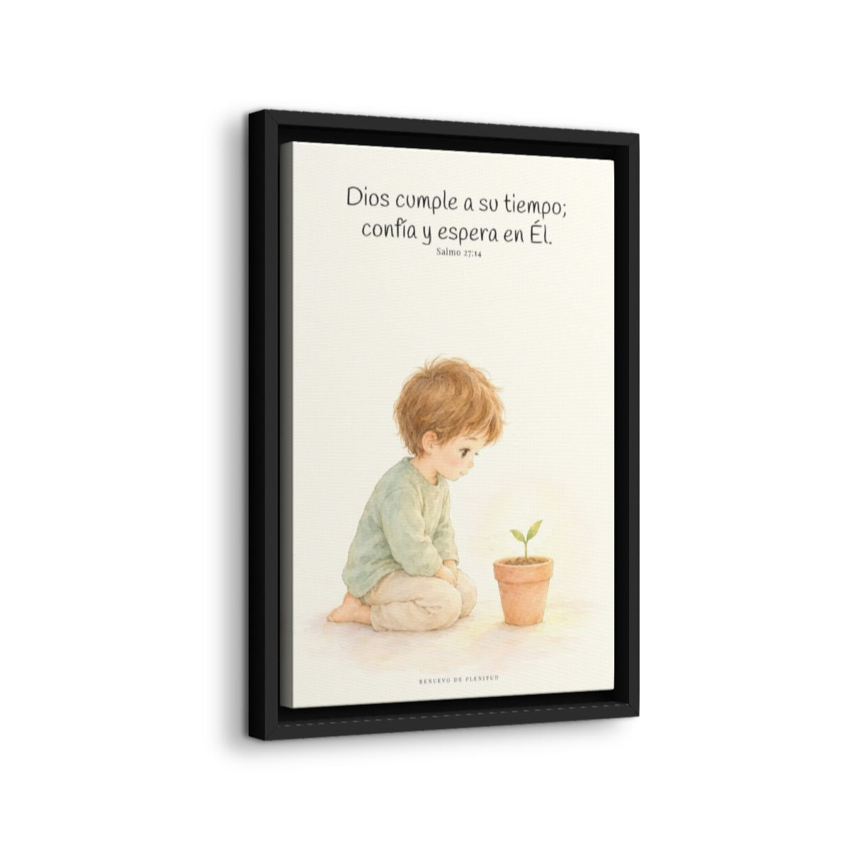 El Señor nunca llega tarde | Decoración cristiana enmarcada | Salmo 27:14 — 12×18 pulgadas, marco negro, vista lateral del marco flotante