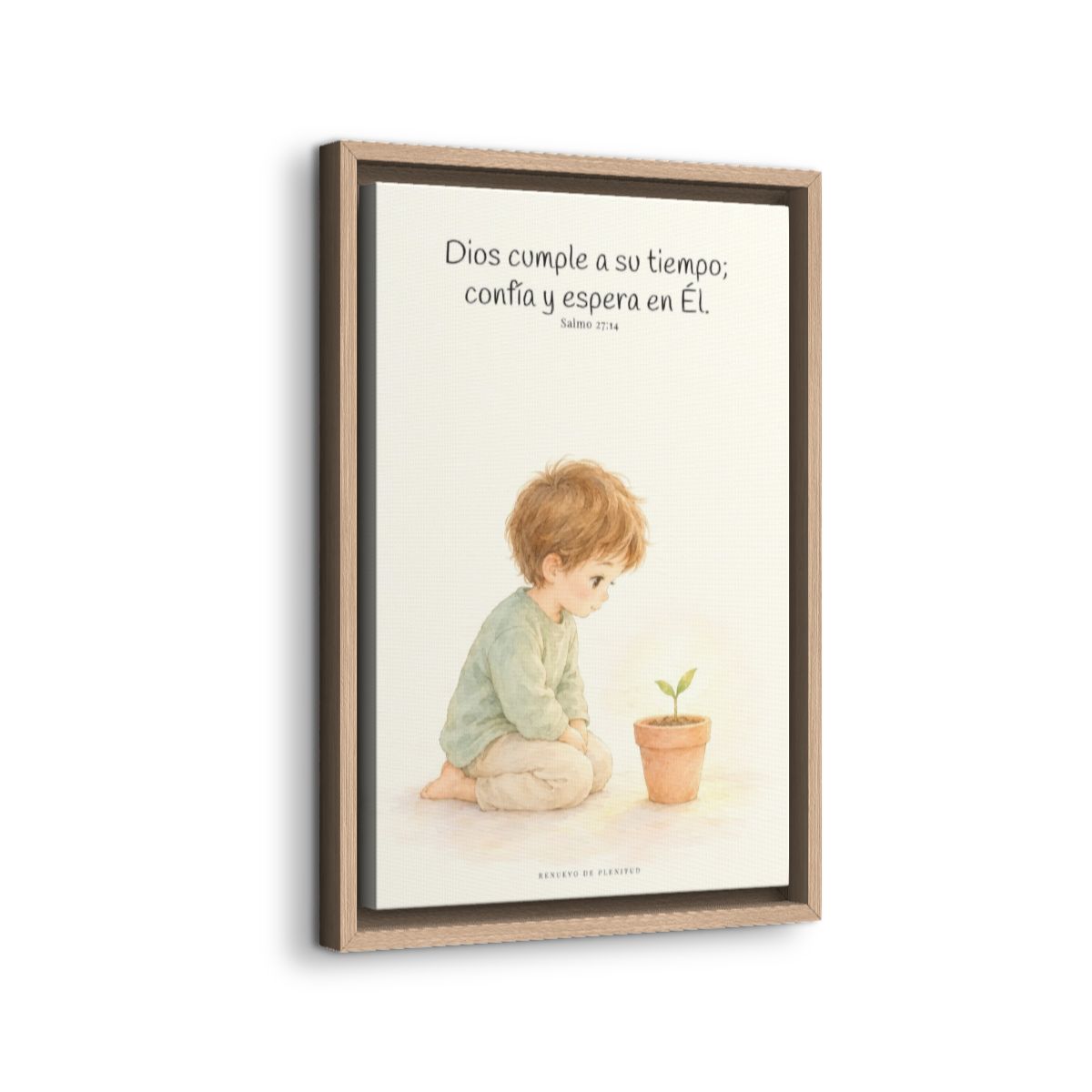 El Señor nunca llega tarde | Decoración cristiana enmarcada | Salmo 27:14 — 12×18 pulgadas, marco natural, vista lateral del marco flotante