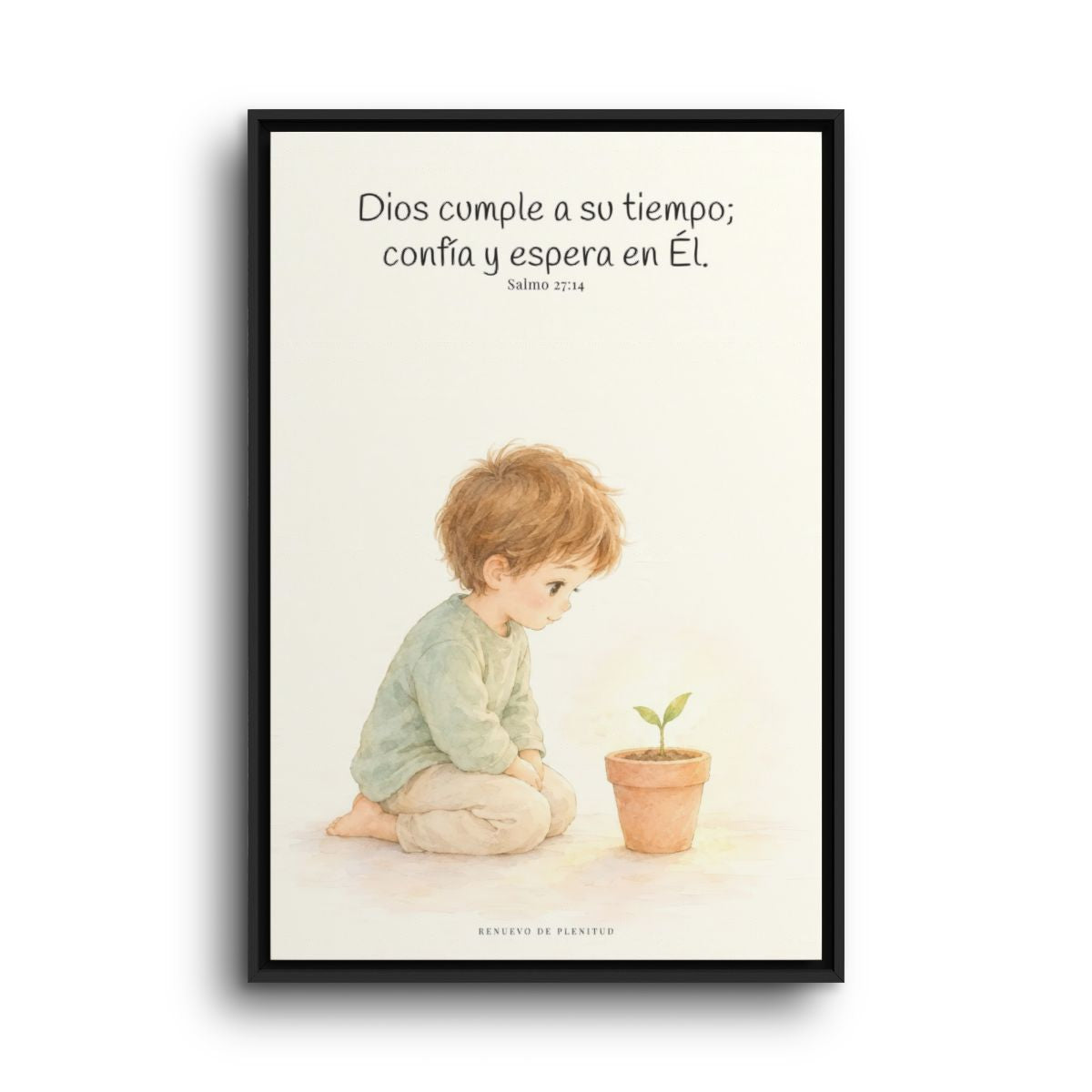 El Señor nunca llega tarde | Decoración cristiana enmarcada | Salmo 27:14 — 24×36 pulgadas, marco negro, vista frontal