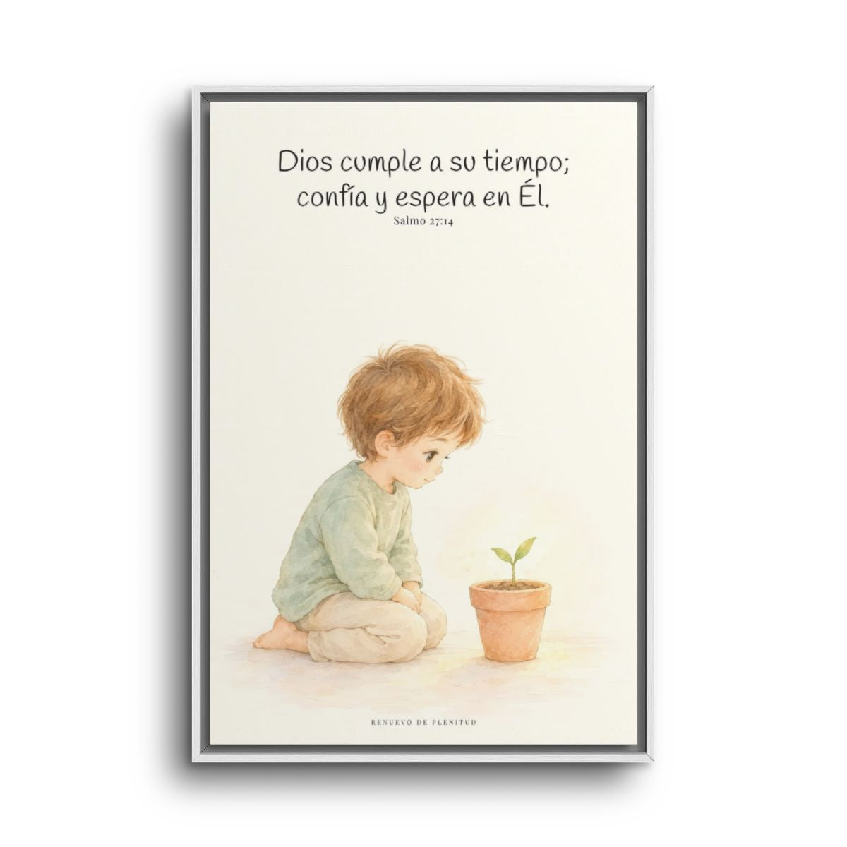 El Señor nunca llega tarde | Decoración cristiana enmarcada | Salmo 27:14 — 24×36 pulgadas, marco blanco, vista frontal