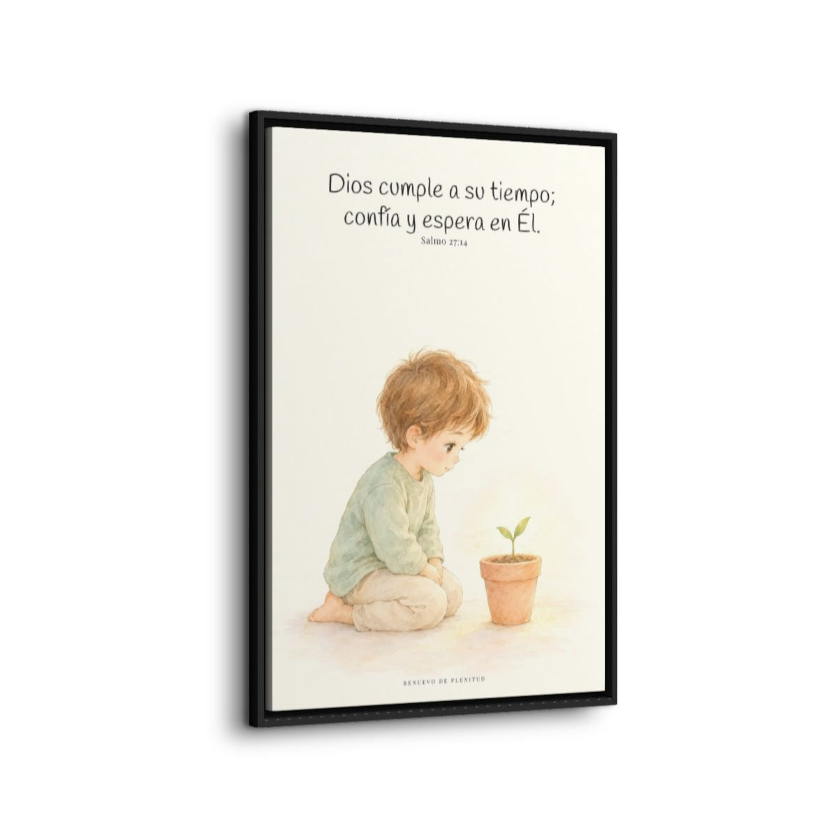 El Señor nunca llega tarde | Decoración cristiana enmarcada | Salmo 27:14 — 24×36 pulgadas, marco negro, vista lateral del marco flotante