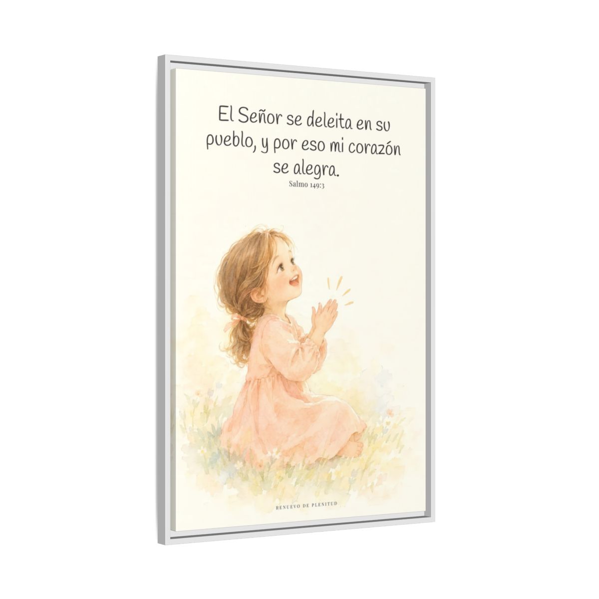 El Señor se deleita en su pueblo — Lienzo Cristiano Enmarcado | Salmo 149:3 — 24×36 pulgadas, marco blanco, vista lateral del marco flotante
