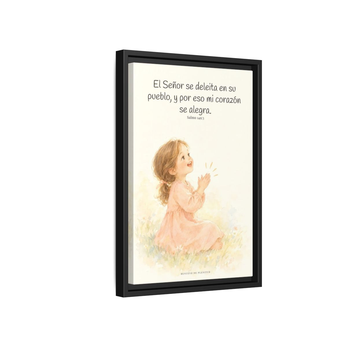 El Señor se deleita en su pueblo — Lienzo Cristiano Enmarcado | Salmo 149:3 — 12×18 pulgadas, marco negro, vista lateral del marco flotante