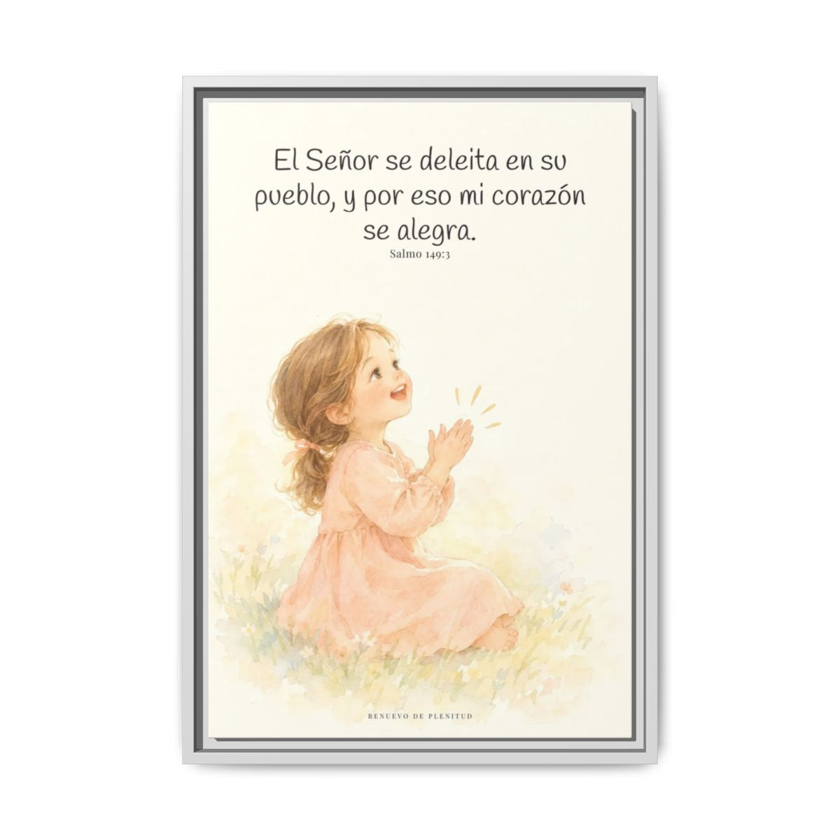 El Señor se deleita en su pueblo — Lienzo Cristiano Enmarcado | Salmo 149:3 — 16×24 pulgadas, marco blanco, vista frontal