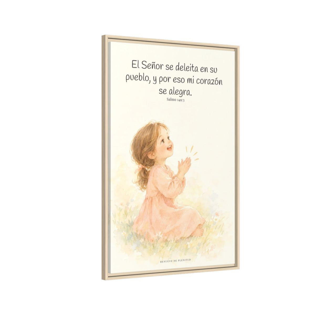 El Señor se deleita en su pueblo — Lienzo Cristiano Enmarcado | Salmo 149:3 — 24×36 pulgadas, marco natural, vista lateral del marco flotante
