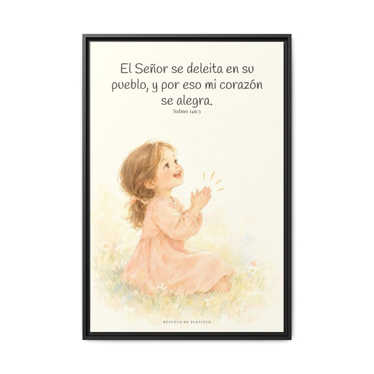 El Señor se deleita en su pueblo — Lienzo Cristiano Enmarcado | Salmo 149:3 — 24×36 pulgadas, marco negro, vista frontal
