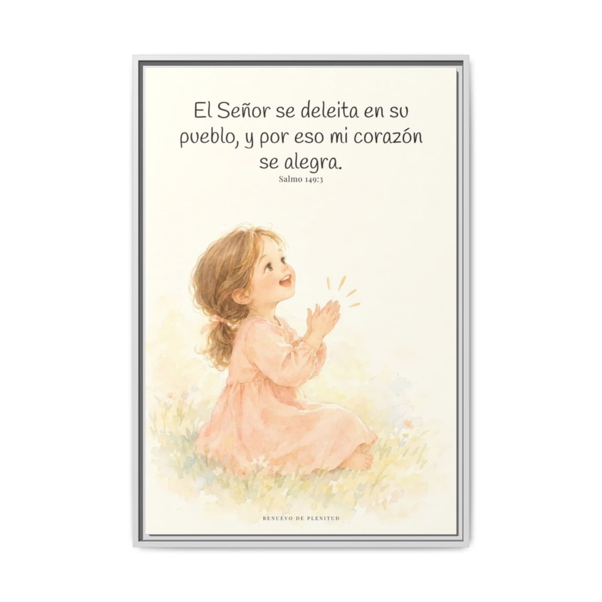 El Señor se deleita en su pueblo — Lienzo Cristiano Enmarcado | Salmo 149:3 — 24×36 pulgadas, marco blanco, vista frontal