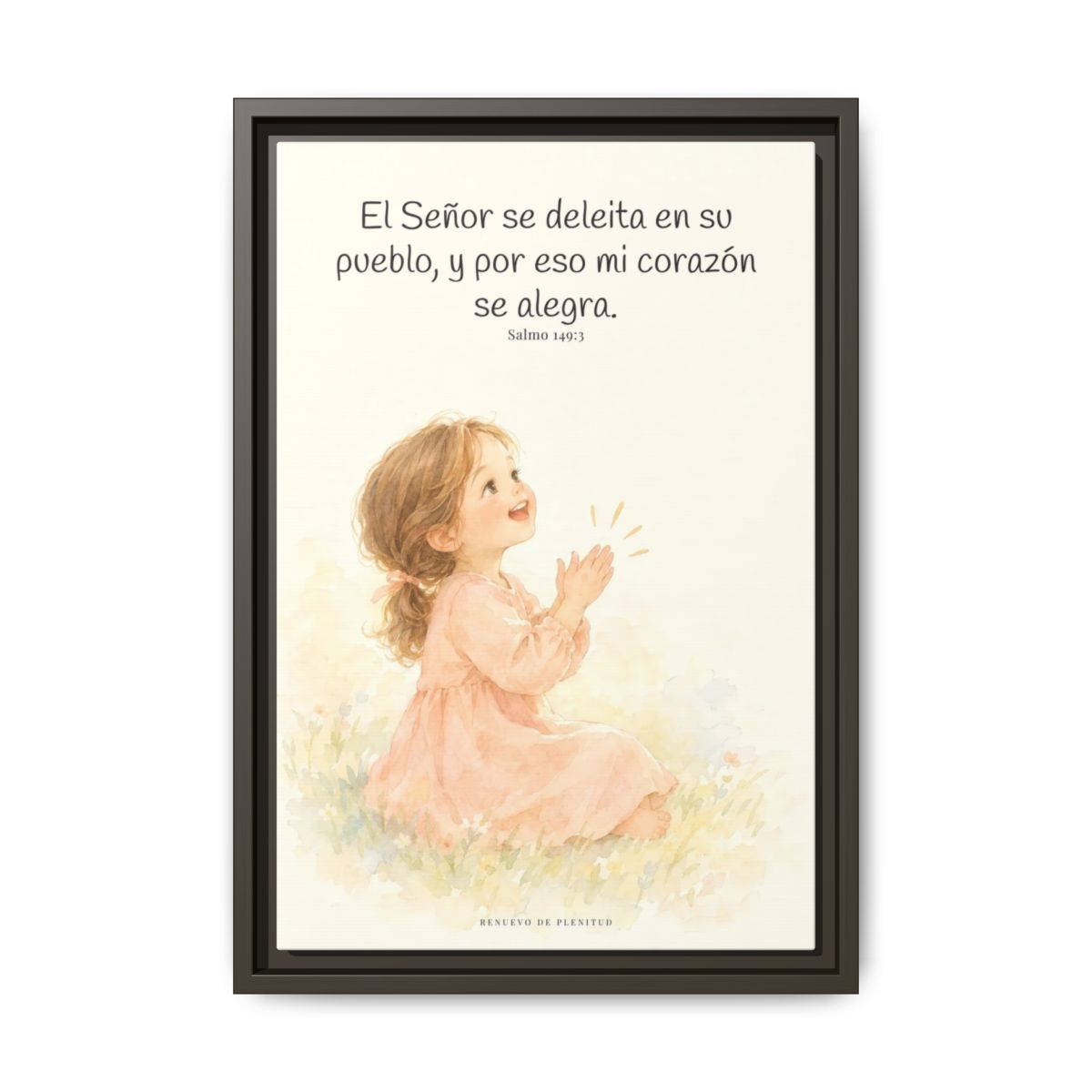 El Señor se deleita en su pueblo — Lienzo Cristiano Enmarcado | Salmo 149:3 — 12×18 pulgadas, marco espresso, vista frontal