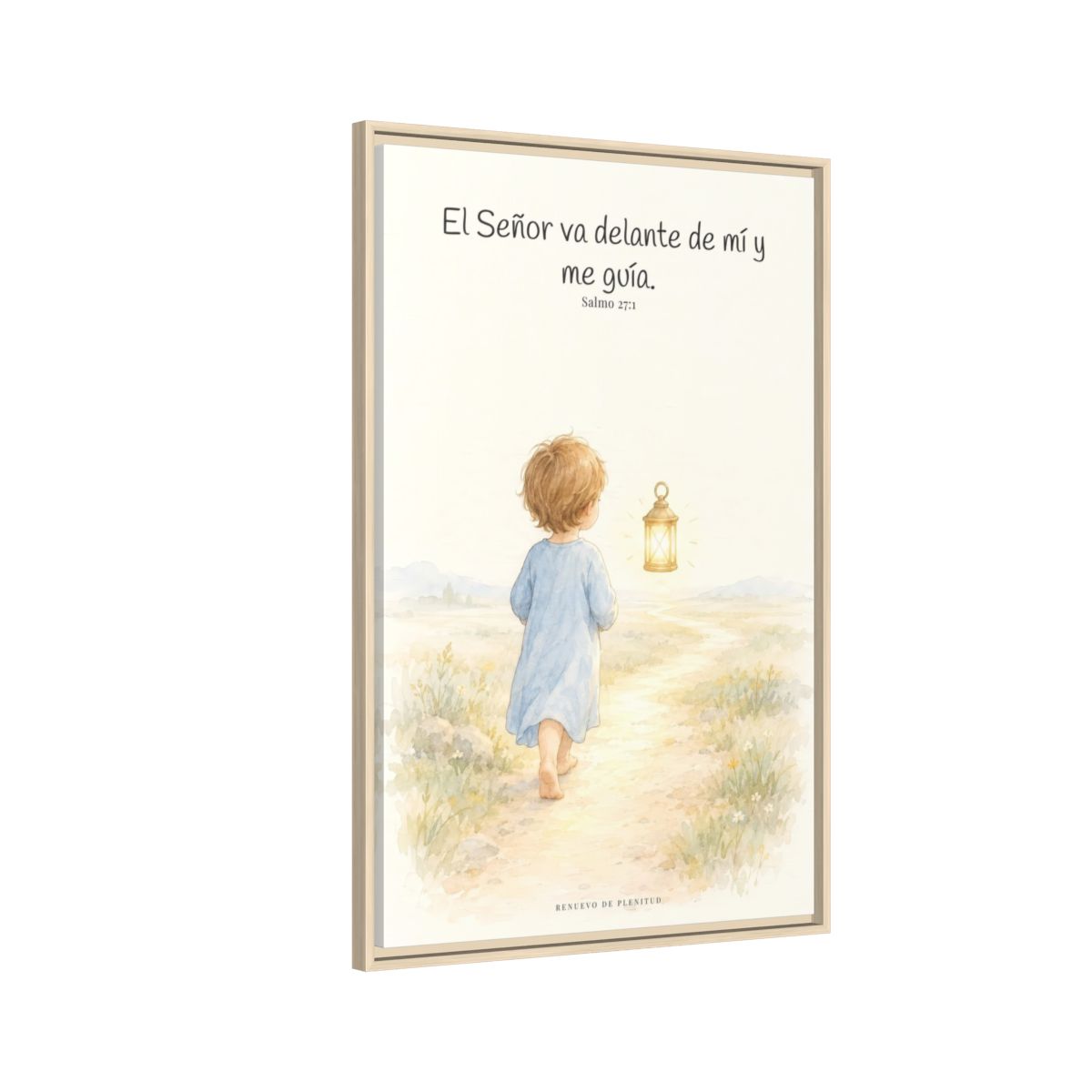El Señor va delante de mí — Lienzo Cristiano Enmarcado | Salmo 27:1 — 24×36 pulgadas, marco natural, vista lateral del marco flotante