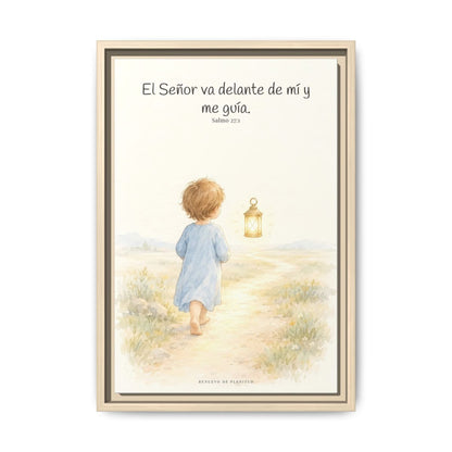 El Señor va delante de mí — Lienzo Cristiano Enmarcado | Salmo 27:1 — 12×18 pulgadas, marco natural, vista frontal