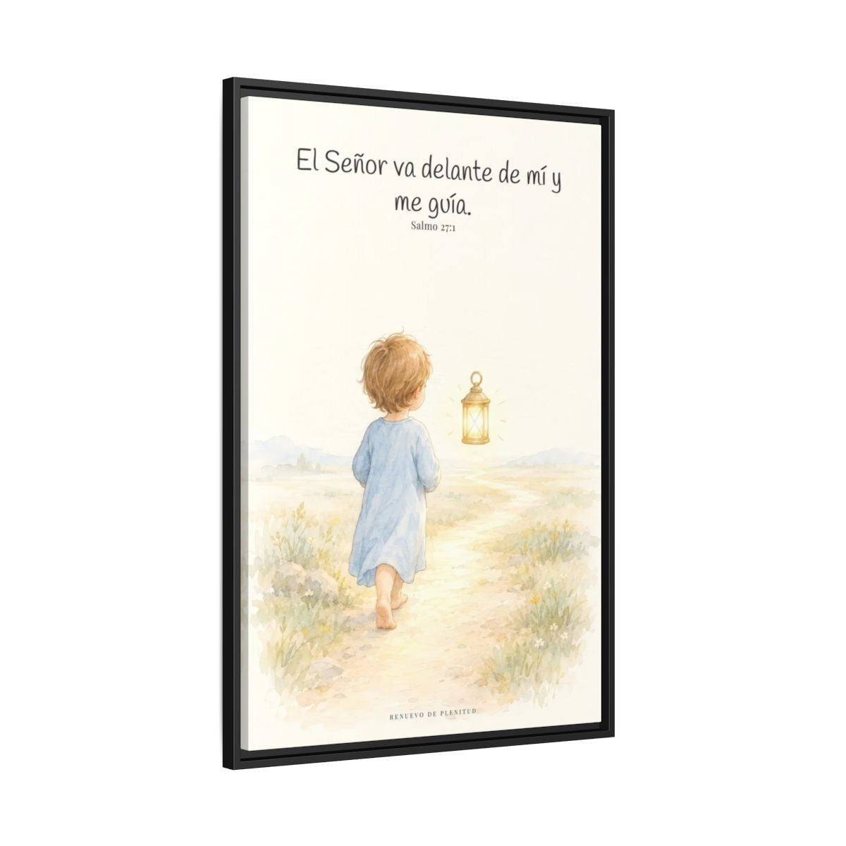 El Señor va delante de mí — Lienzo Cristiano Enmarcado | Salmo 27:1 — 24×36 pulgadas, marco negro, vista lateral del marco flotante