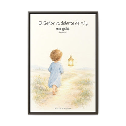 El Señor va delante de mí — Lienzo Cristiano Enmarcado | Salmo 27:1 — 24×36 pulgadas, marco espresso, vista frontal