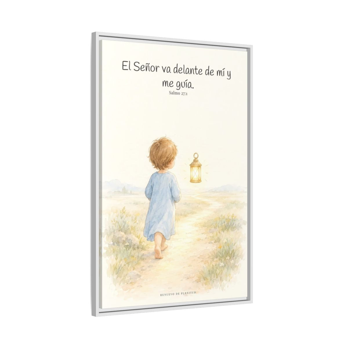 El Señor va delante de mí — Lienzo Cristiano Enmarcado | Salmo 27:1 — 24×36 pulgadas, marco blanco, vista lateral del marco flotante