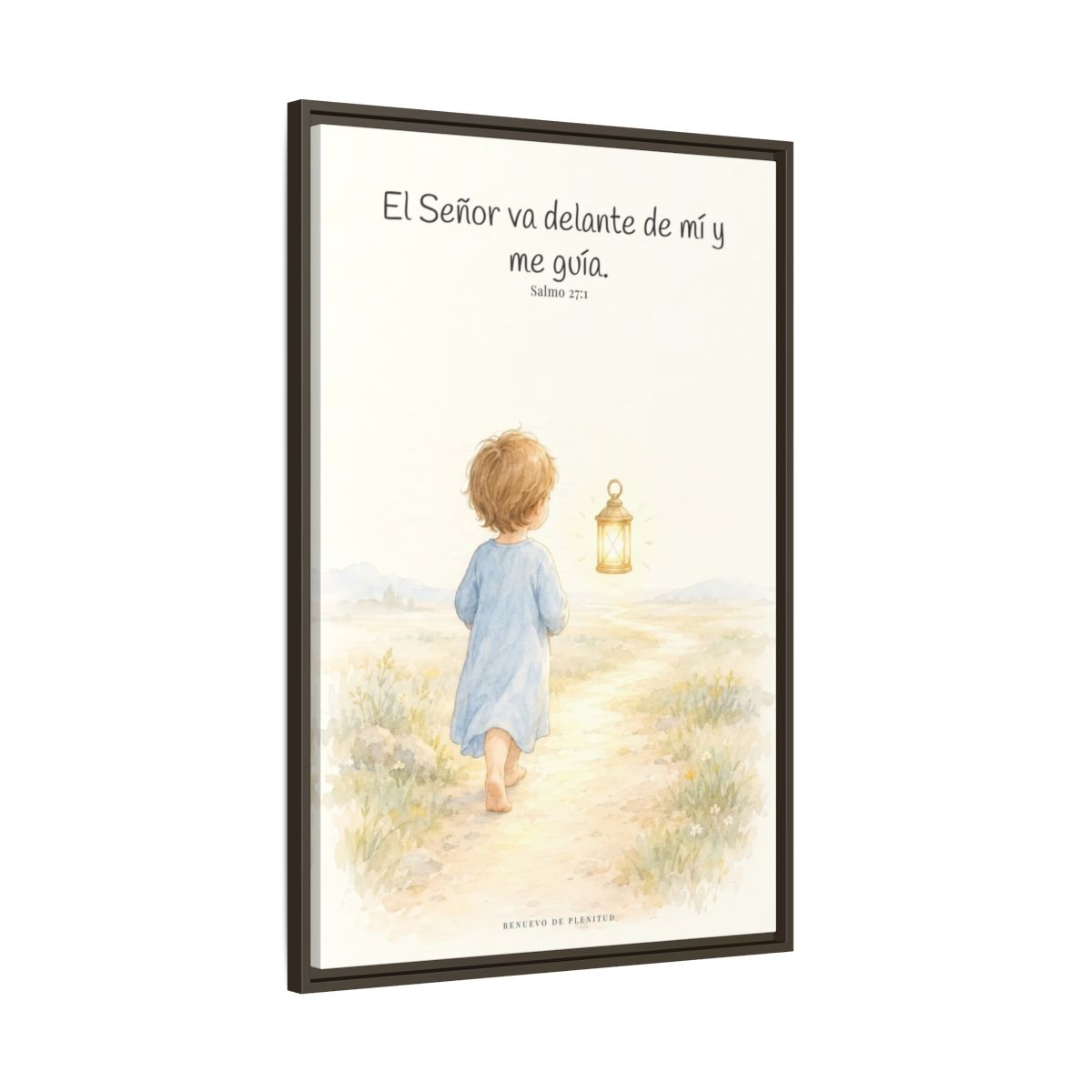 El Señor va delante de mí — Lienzo Cristiano Enmarcado | Salmo 27:1 — 24×36 pulgadas, marco espresso, vista lateral del marco flotante
