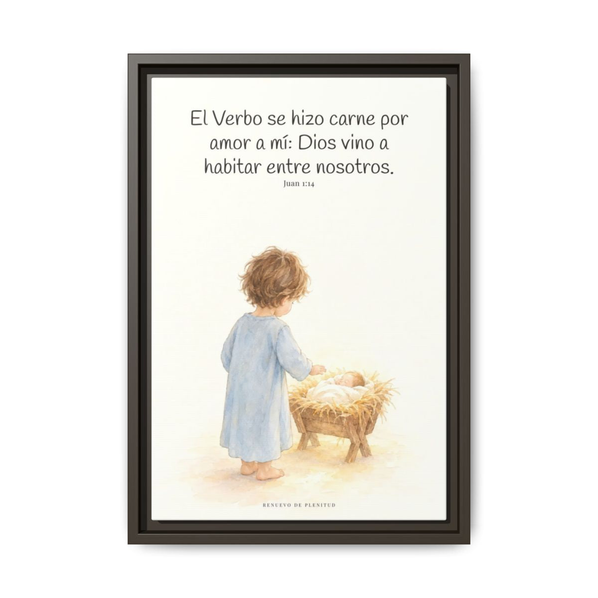 El Verbo se hizo carne por amor a mí — Lienzo Cristiano Enmarcado | Juan 1:14 — 12×18 pulgadas, marco espresso, vista frontal