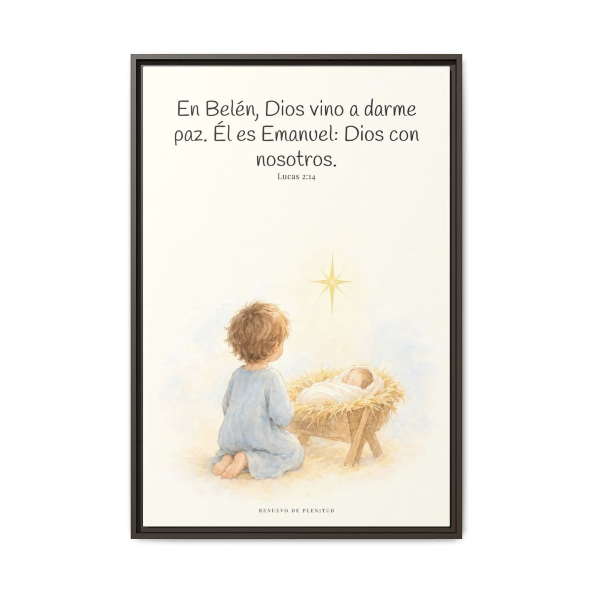 En Belén, Dios vino a darme paz — Lienzo Cristiano Enmarcado | Lucas 2:14 — 24×36 pulgadas, marco espresso, vista frontal