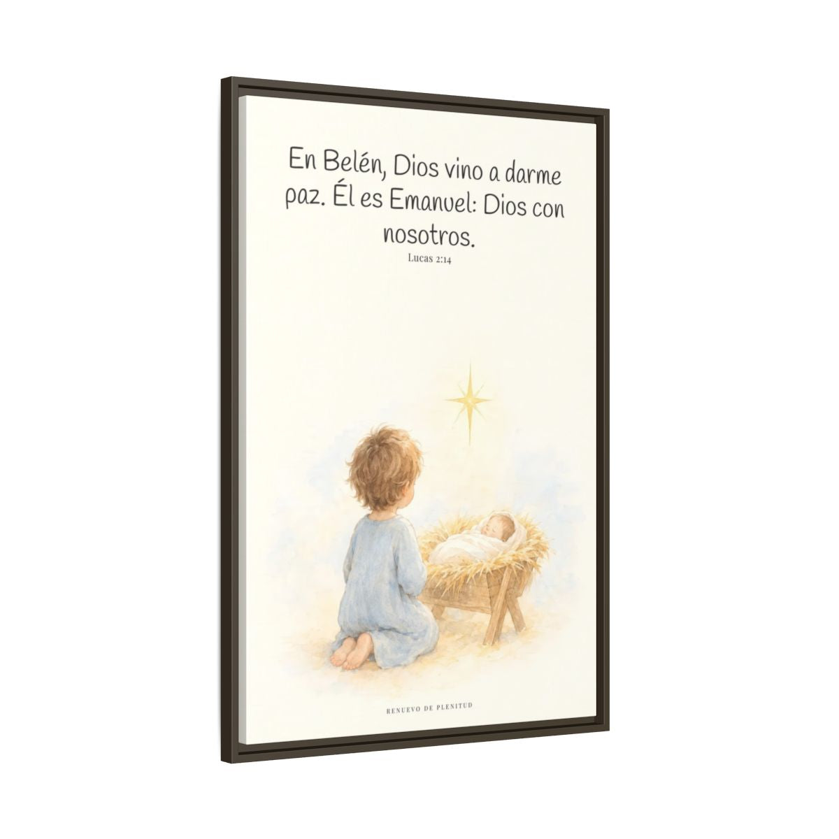 En Belén, Dios vino a darme paz — Lienzo Cristiano Enmarcado | Lucas 2:14 — 24×36 pulgadas, marco espresso, vista lateral del marco flotante