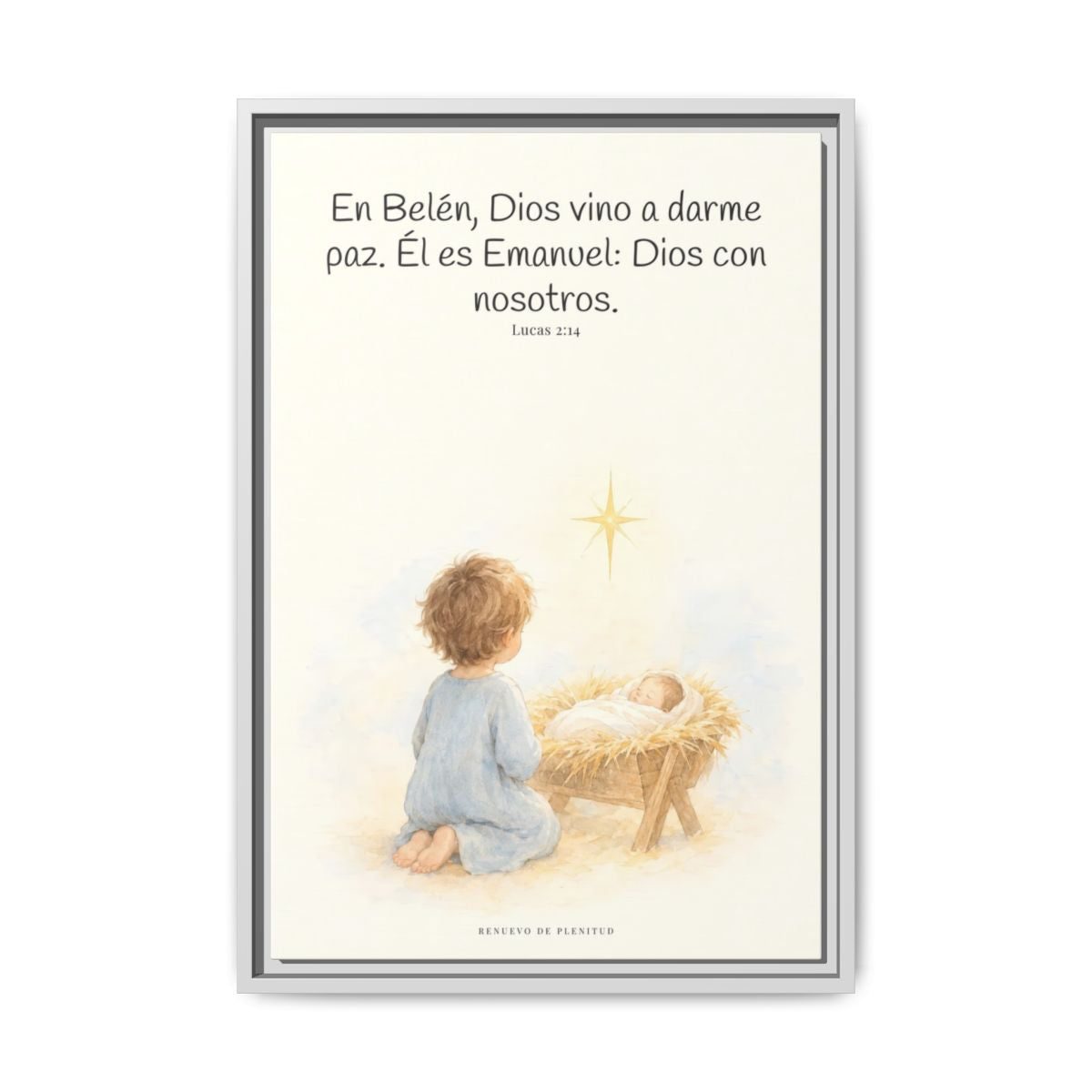 En Belén, Dios vino a darme paz — Lienzo Cristiano Enmarcado | Lucas 2:14 — 16×24 pulgadas, marco blanco, vista frontal
