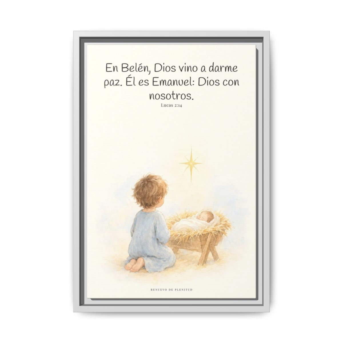 En Belén, Dios vino a darme paz — Lienzo Cristiano Enmarcado | Lucas 2:14 — 12×18 pulgadas, marco blanco, vista frontal