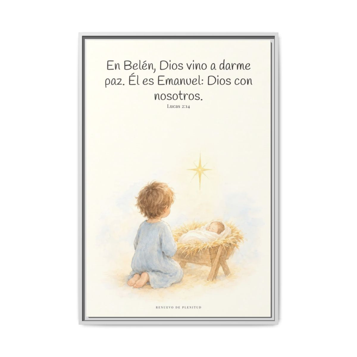 En Belén, Dios vino a darme paz — Lienzo Cristiano Enmarcado | Lucas 2:14 — 24×36 pulgadas, marco blanco, vista frontal
