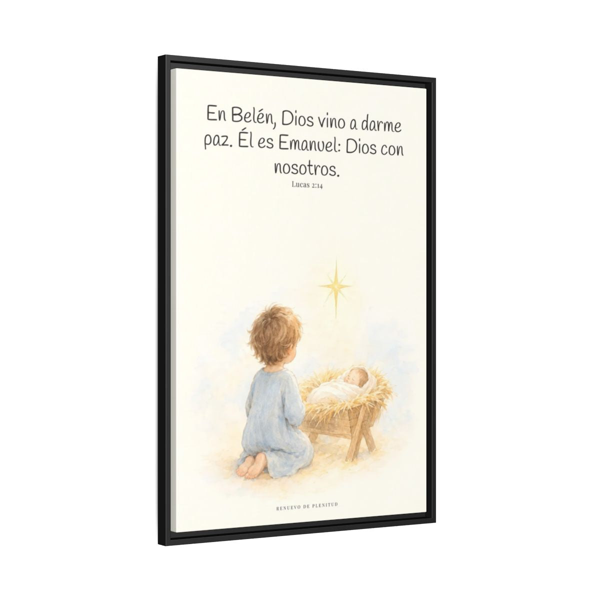 En Belén, Dios vino a darme paz — Lienzo Cristiano Enmarcado | Lucas 2:14 — 24×36 pulgadas, marco negro, vista lateral del marco flotante