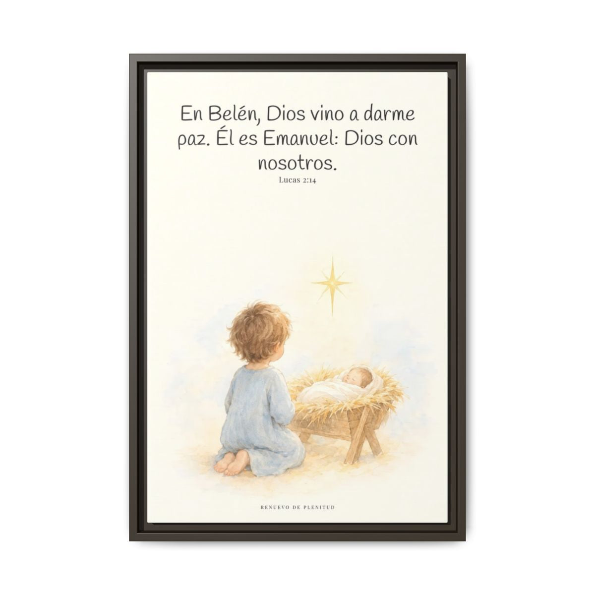 En Belén, Dios vino a darme paz — Lienzo Cristiano Enmarcado | Lucas 2:14 — 16×24 pulgadas, marco espresso, vista frontal