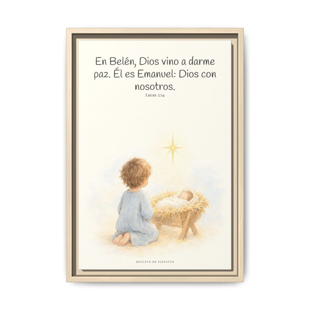 En Belén, Dios vino a darme paz — Lienzo Cristiano Enmarcado | Lucas 2:14 — 12×18 pulgadas, marco natural, vista frontal