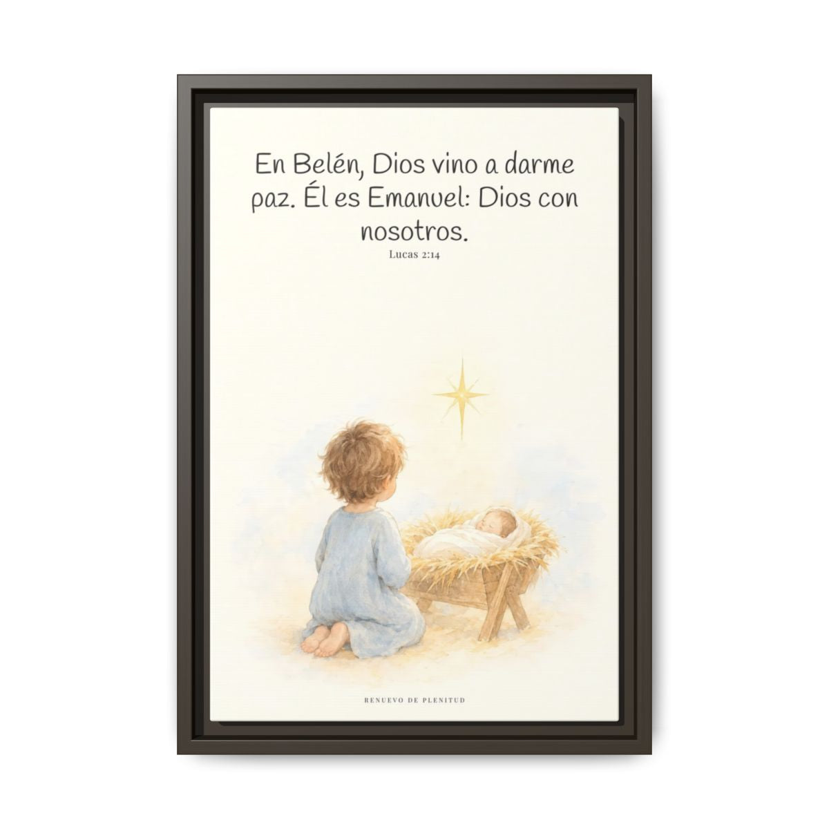 En Belén, Dios vino a darme paz — Lienzo Cristiano Enmarcado | Lucas 2:14 — 12×18 pulgadas, marco espresso, vista frontal