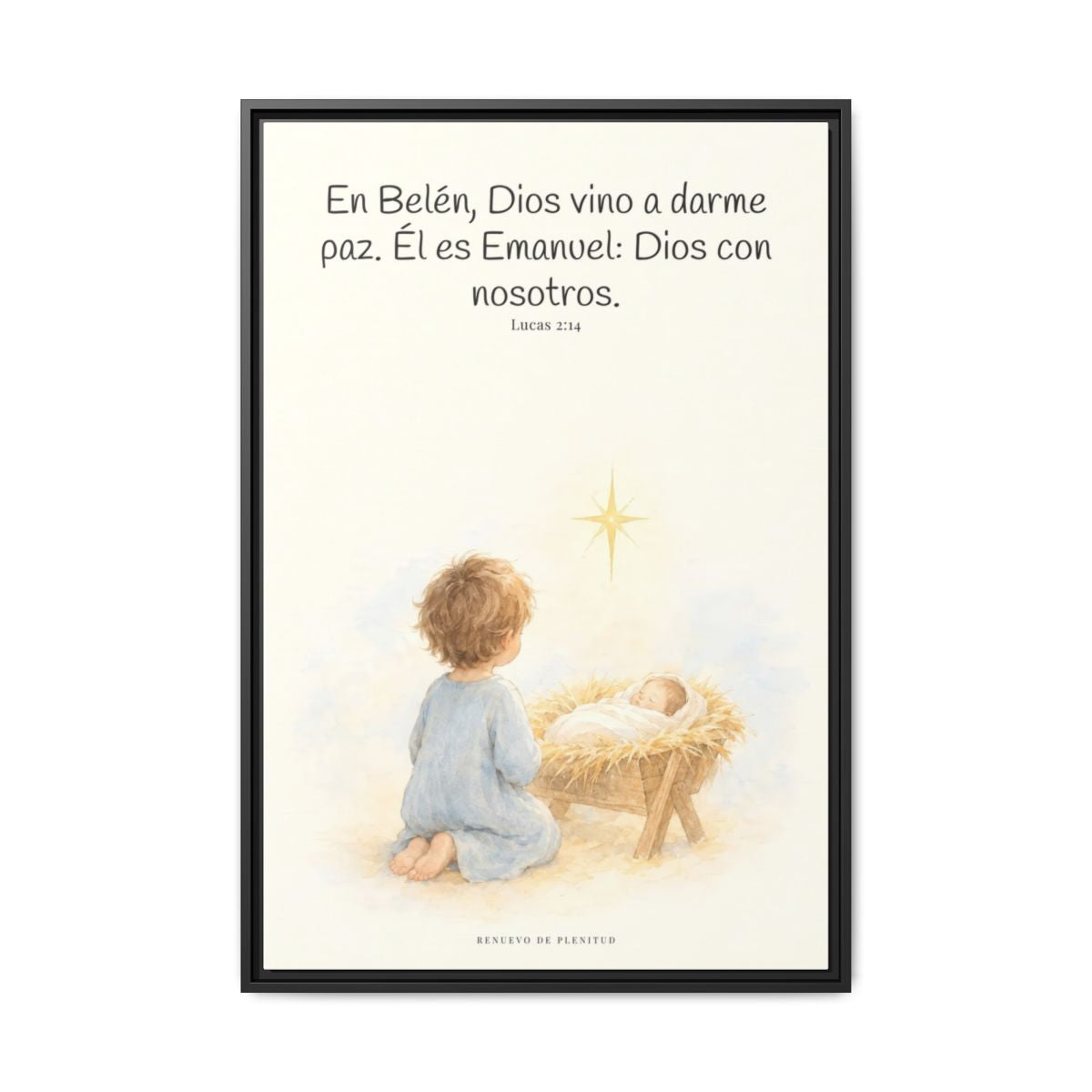 En Belén, Dios vino a darme paz — Lienzo Cristiano Enmarcado | Lucas 2:14 — 24×36 pulgadas, marco negro, vista frontal