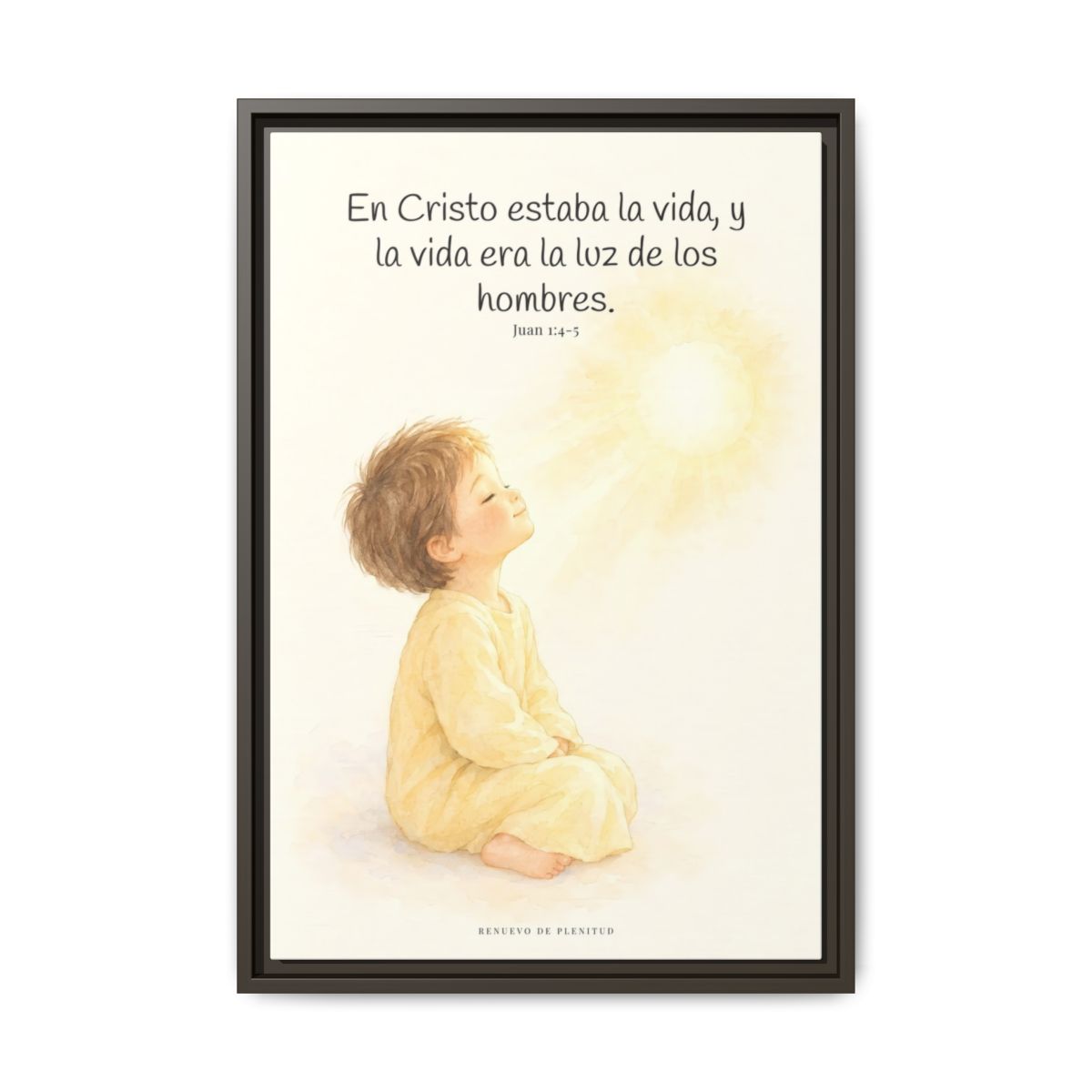En Cristo está la vida que ilumina a todos | Cuadro de fe enmarcado | Juan 1:4-5 — 16×24 pulgadas, marco espresso, vista frontal