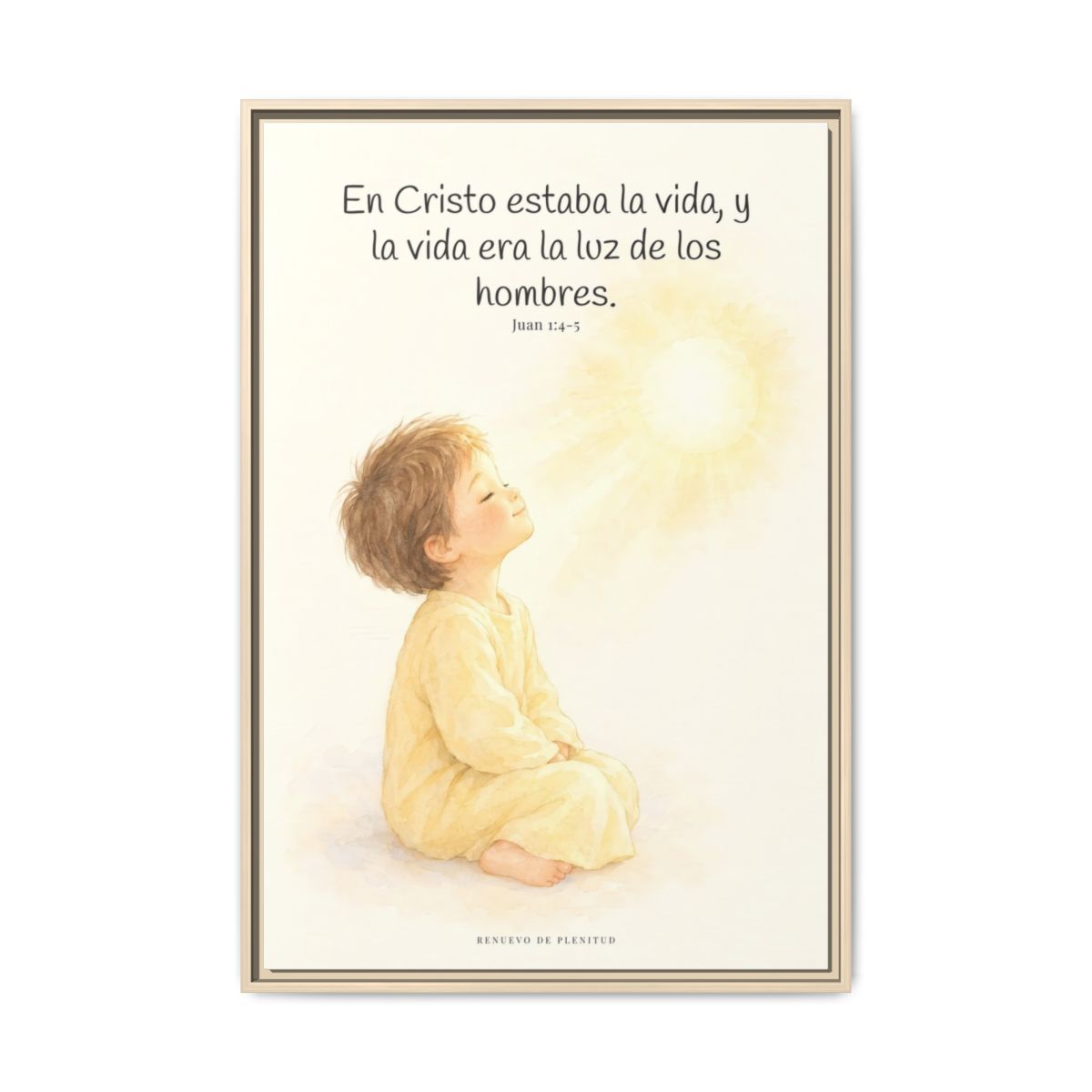 En Cristo está la vida que ilumina a todos | Cuadro de fe enmarcado | Juan 1:4-5 — 24×36 pulgadas, marco natural, vista frontal