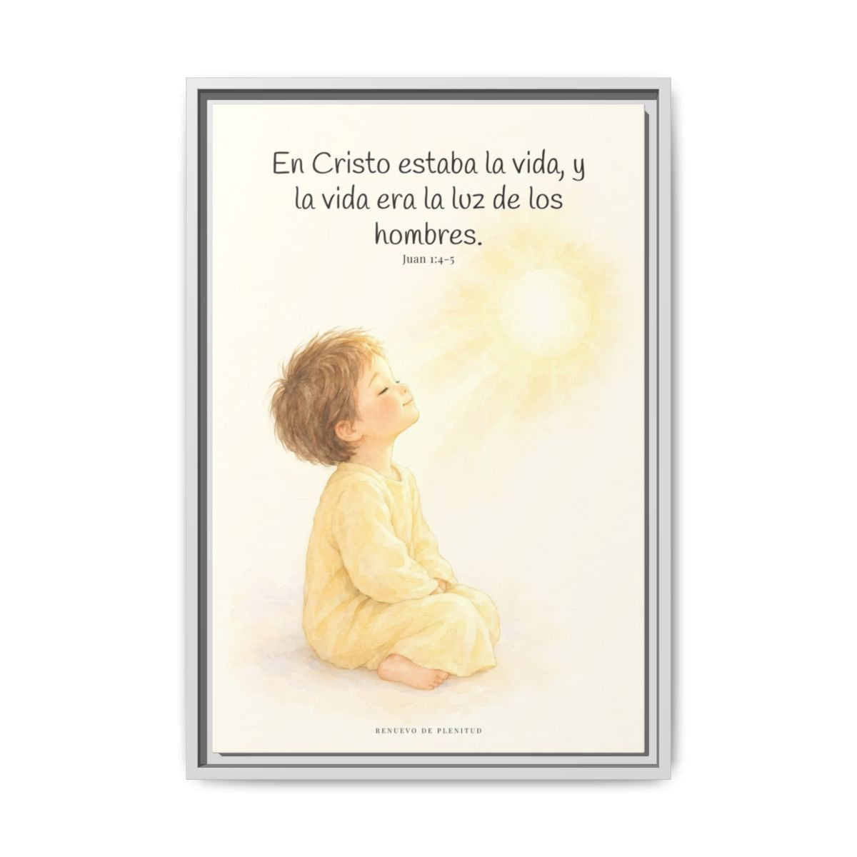 En Cristo está la vida que ilumina a todos | Cuadro de fe enmarcado | Juan 1:4-5 — 16×24 pulgadas, marco blanco, vista frontal