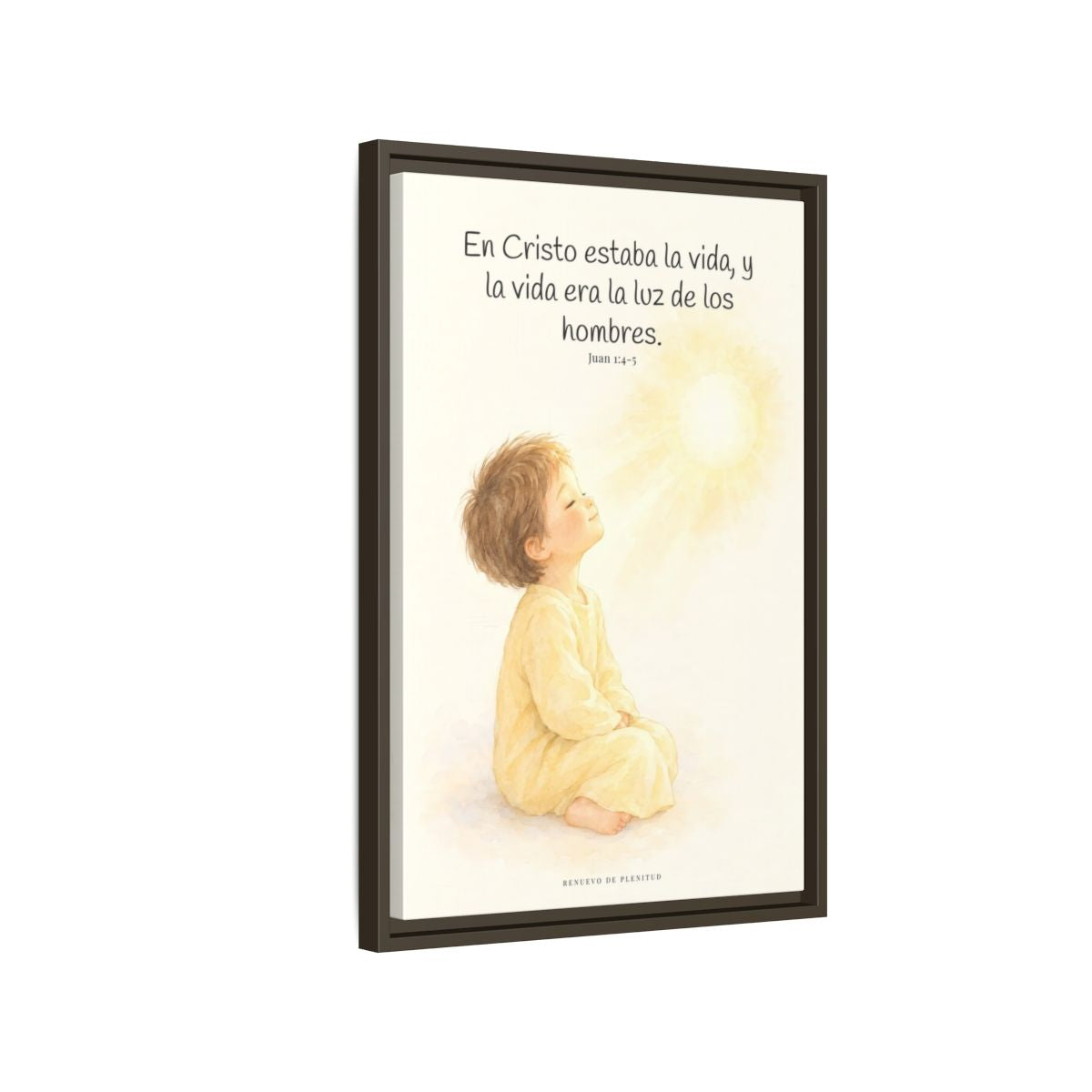 En Cristo está la vida que ilumina a todos | Cuadro de fe enmarcado | Juan 1:4-5 — 16×24 pulgadas, marco espresso, vista lateral del marco flotante