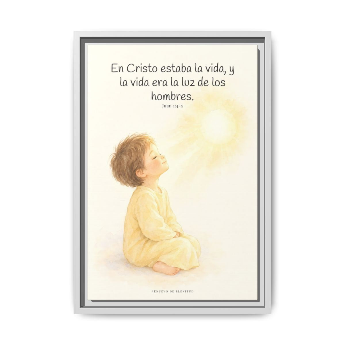 En Cristo está la vida que ilumina a todos | Cuadro de fe enmarcado | Juan 1:4-5 — 12×18 pulgadas, marco blanco, vista frontal