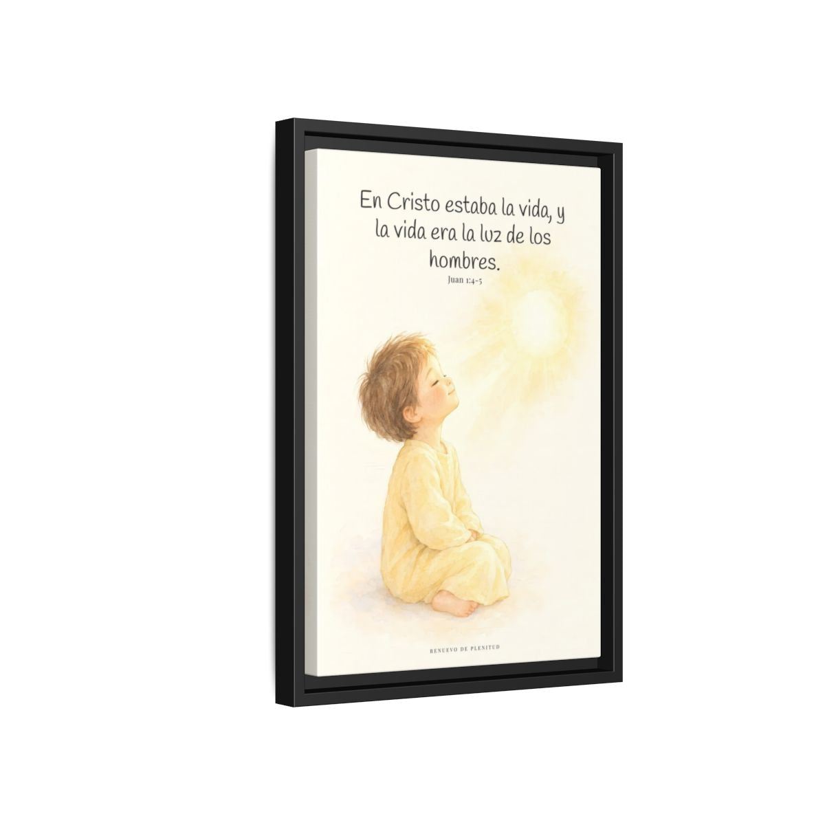 En Cristo está la vida que ilumina a todos | Cuadro de fe enmarcado | Juan 1:4-5 — 12×18 pulgadas, marco negro, vista lateral del marco flotante