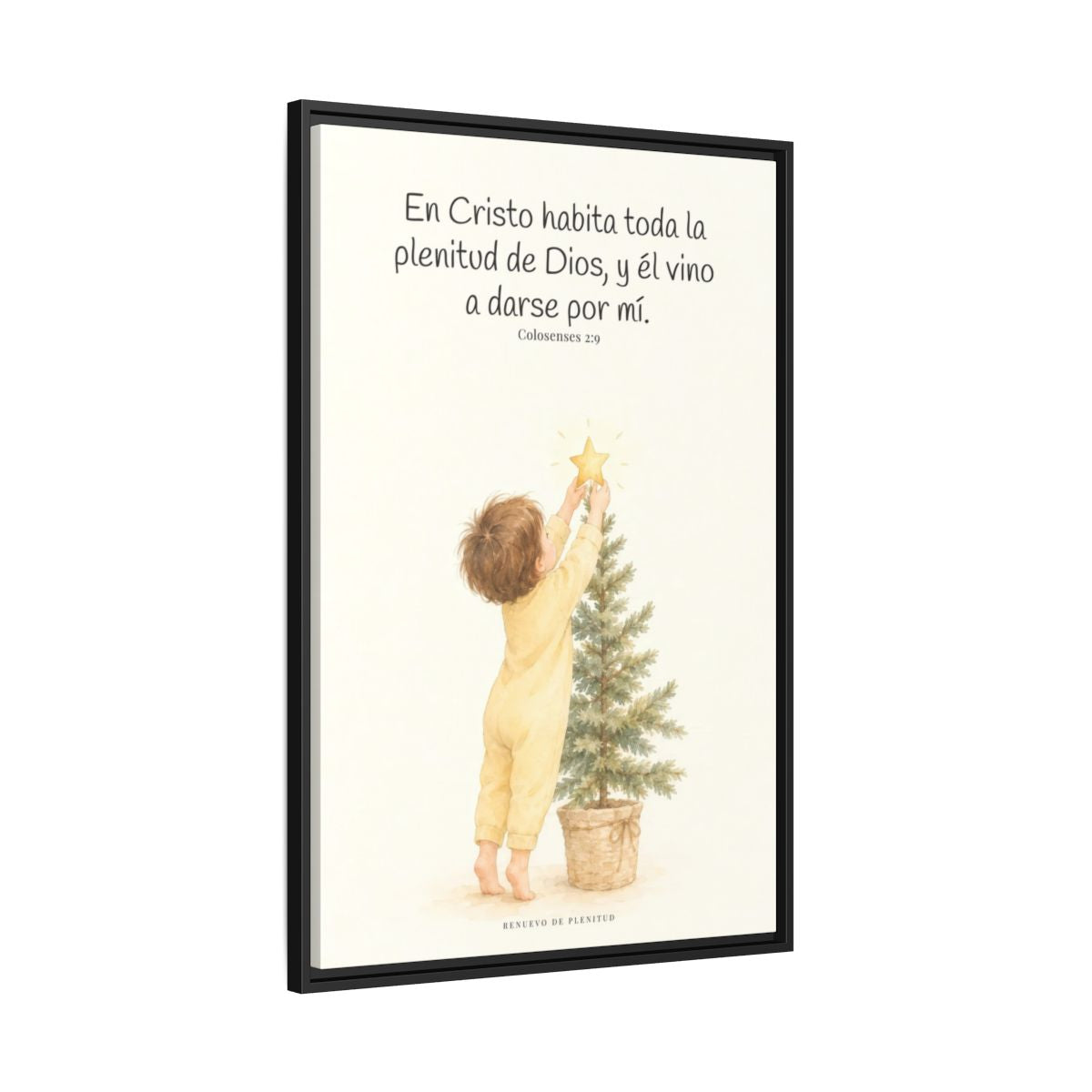 En Cristo habita la plenitud de Dios — Lienzo Cristiano Enmarcado | Colosenses 2:9 — 24×36 pulgadas, marco negro, vista lateral del marco flotante