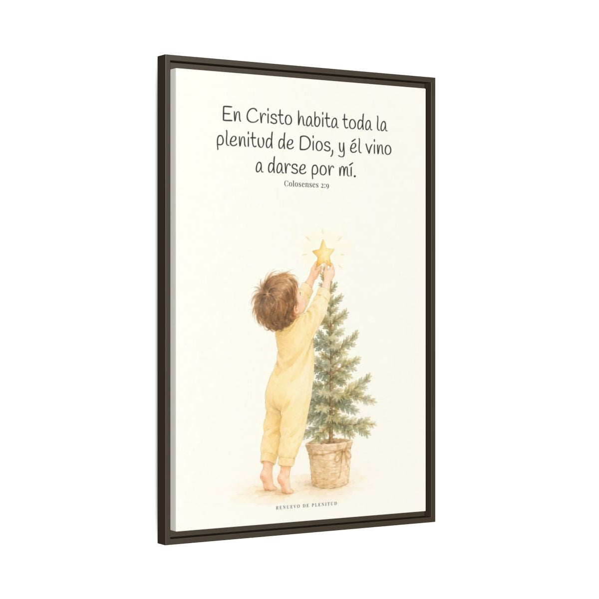 En Cristo habita la plenitud de Dios — Lienzo Cristiano Enmarcado | Colosenses 2:9 — 24×36 pulgadas, marco espresso, vista lateral del marco flotante