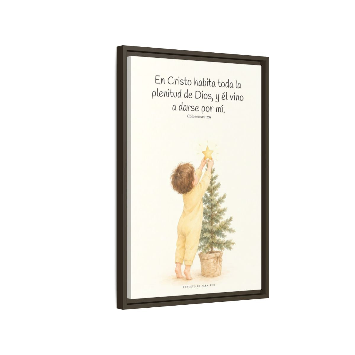 En Cristo habita la plenitud de Dios — Lienzo Cristiano Enmarcado | Colosenses 2:9 — 16×24 pulgadas, marco espresso, vista lateral del marco flotante