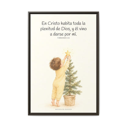 En Cristo habita la plenitud de Dios — Lienzo Cristiano Enmarcado | Colosenses 2:9 — 24×36 pulgadas, marco espresso, vista frontal