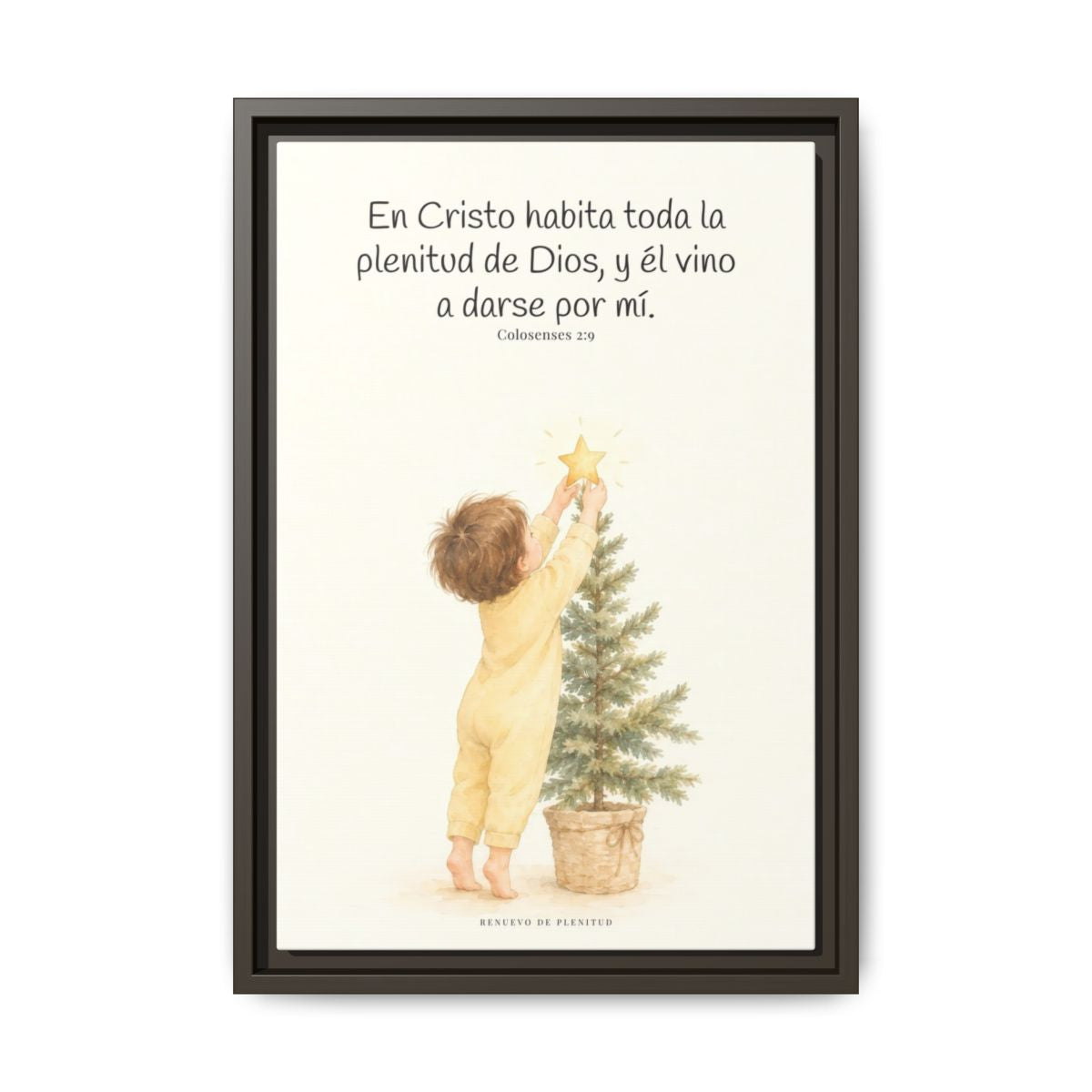 En Cristo habita la plenitud de Dios — Lienzo Cristiano Enmarcado | Colosenses 2:9 — 12×18 pulgadas, marco espresso, vista frontal