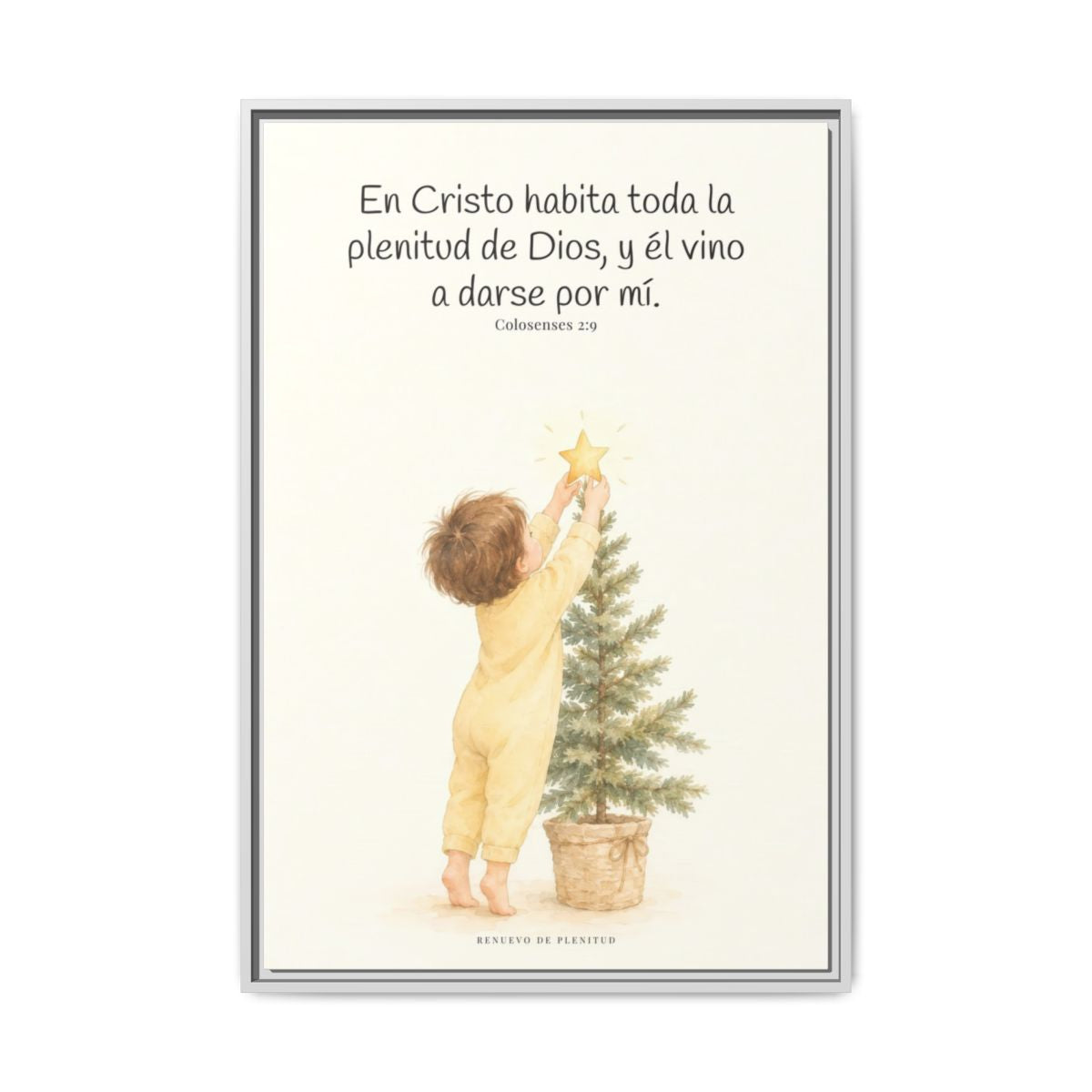 En Cristo habita la plenitud de Dios — Lienzo Cristiano Enmarcado | Colosenses 2:9 — 24×36 pulgadas, marco blanco, vista frontal