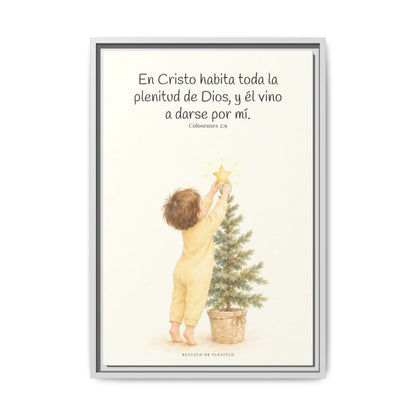 En Cristo habita la plenitud de Dios — Lienzo Cristiano Enmarcado | Colosenses 2:9 — 16×24 pulgadas, marco blanco, vista frontal