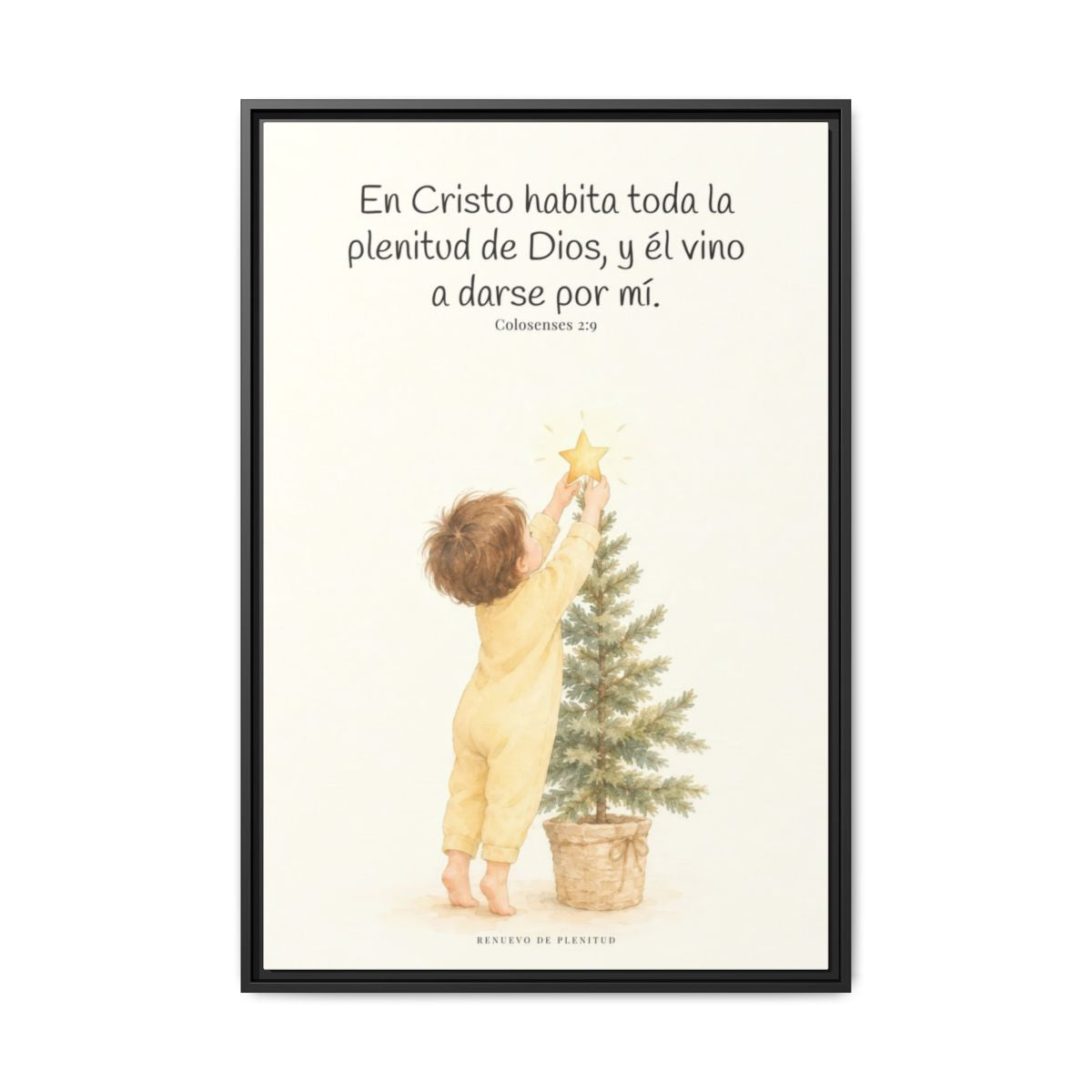 En Cristo habita la plenitud de Dios — Lienzo Cristiano Enmarcado | Colosenses 2:9 — 24×36 pulgadas, marco negro, vista frontal