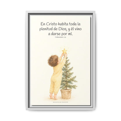 En Cristo habita la plenitud de Dios — Lienzo Cristiano Enmarcado | Colosenses 2:9 — 12×18 pulgadas, marco blanco, vista frontal