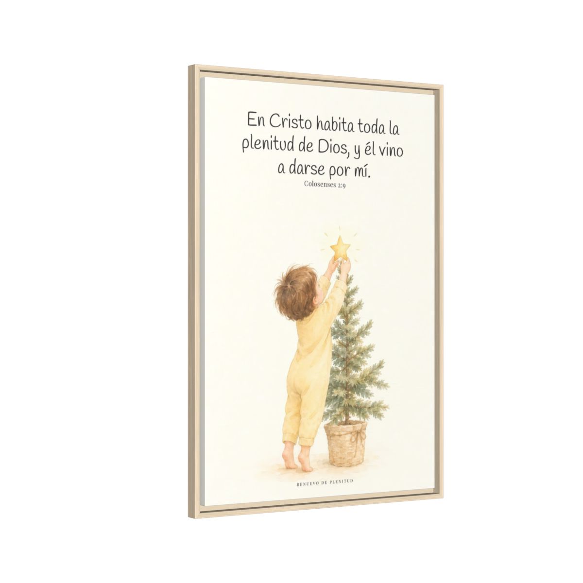 En Cristo habita la plenitud de Dios — Lienzo Cristiano Enmarcado | Colosenses 2:9 — 24×36 pulgadas, marco natural, vista lateral del marco flotante