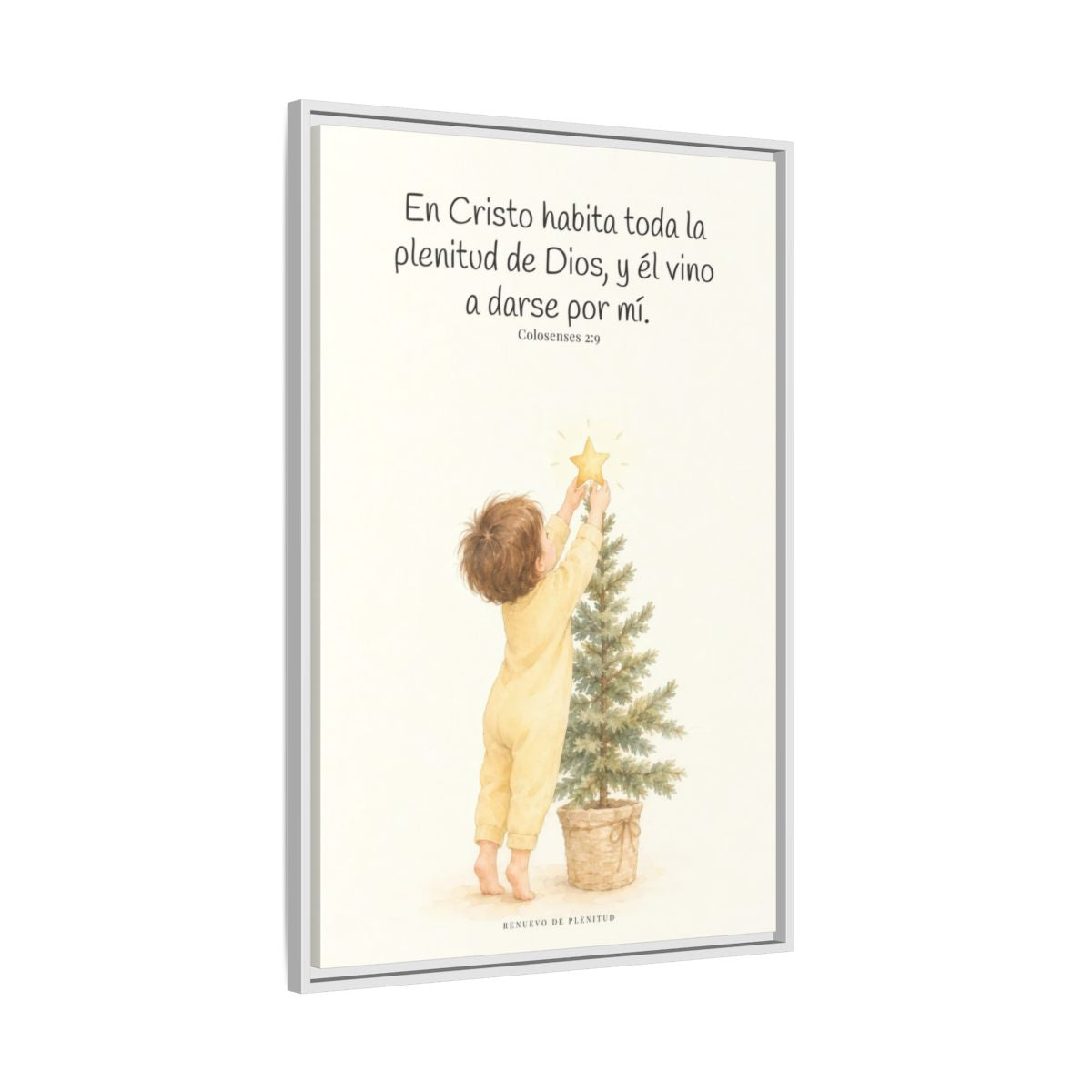 En Cristo habita la plenitud de Dios — Lienzo Cristiano Enmarcado | Colosenses 2:9 — 24×36 pulgadas, marco blanco, vista lateral del marco flotante