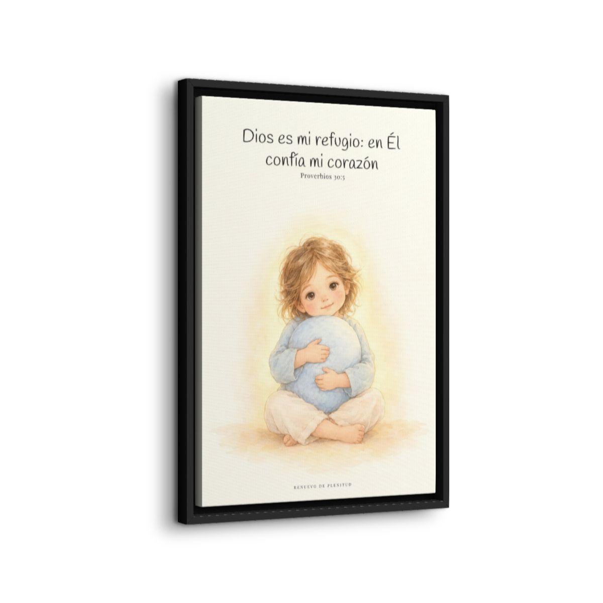 En Dios encuentro mi refugio | Cuadro bíblico para el hogar | Proverbios 30:5 — 16×24 pulgadas, marco negro, vista lateral del marco flotante