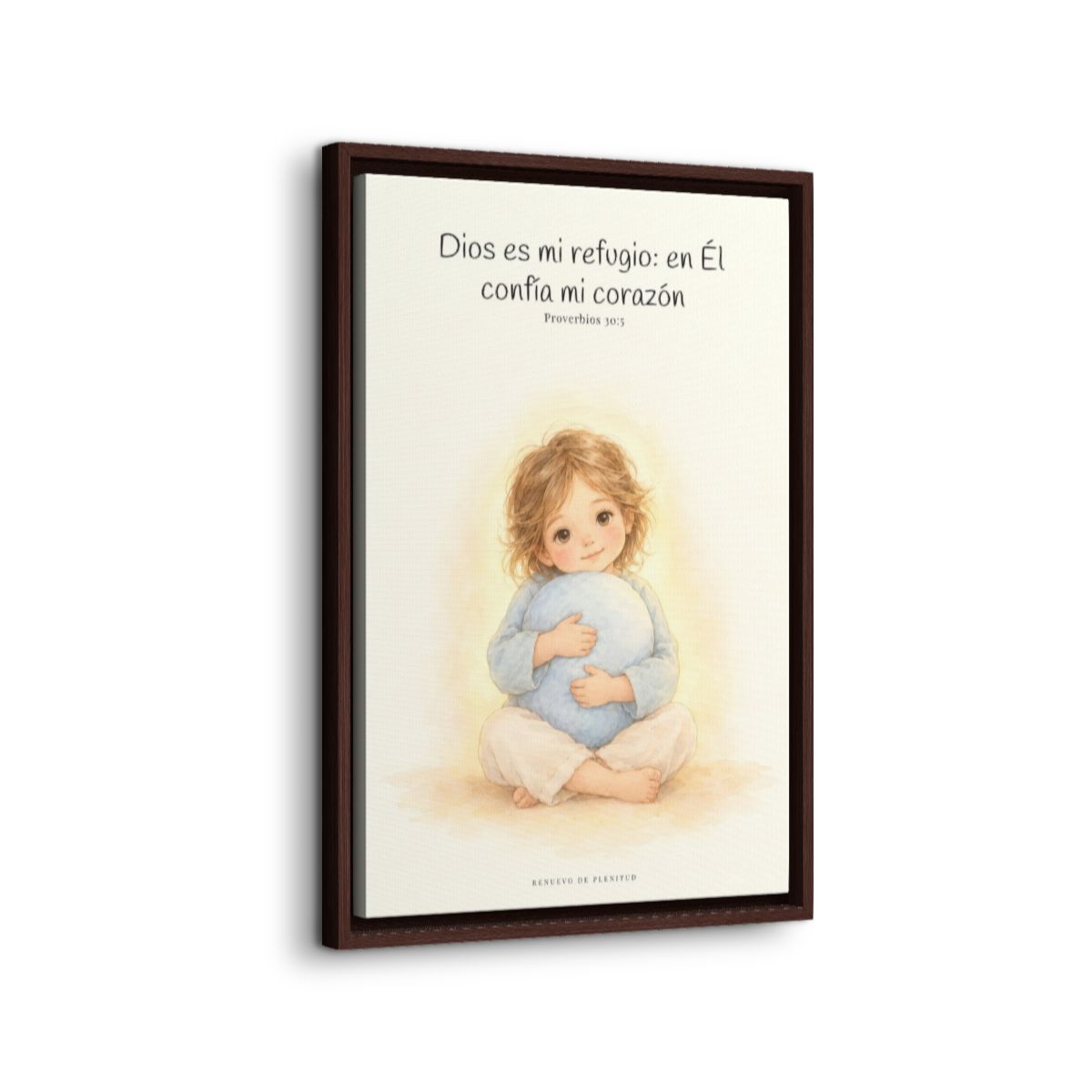 En Dios encuentro mi refugio | Cuadro bíblico para el hogar | Proverbios 30:5 — 16×24 pulgadas, marco espresso, vista lateral del marco flotante