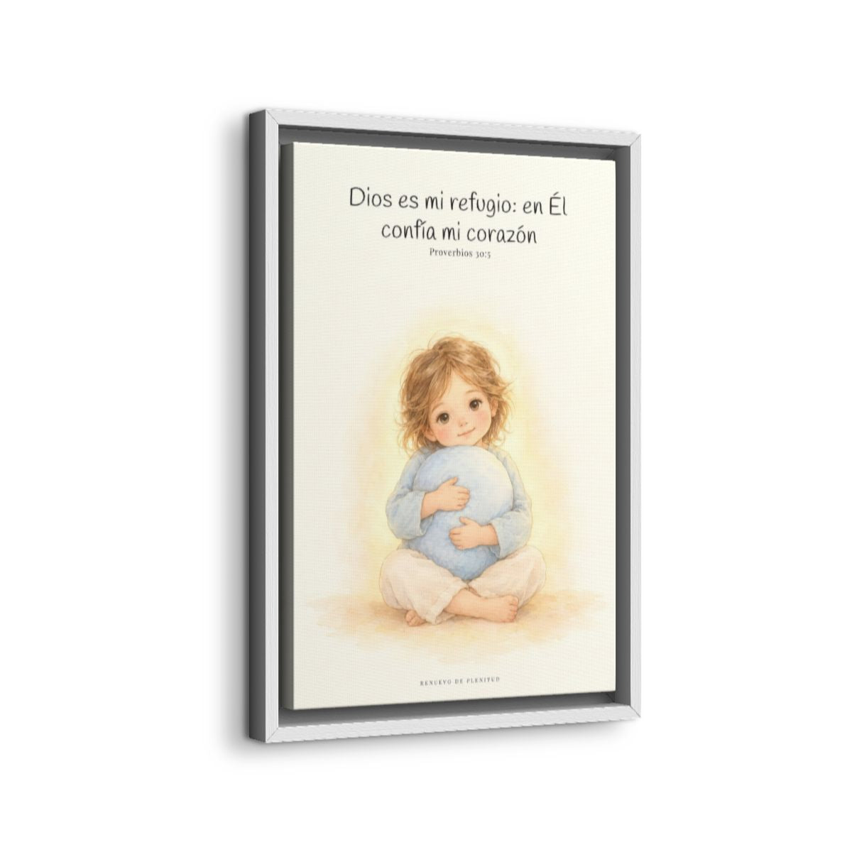 En Dios encuentro mi refugio | Cuadro bíblico para el hogar | Proverbios 30:5 — 12×18 pulgadas, marco blanco, vista lateral del marco flotante