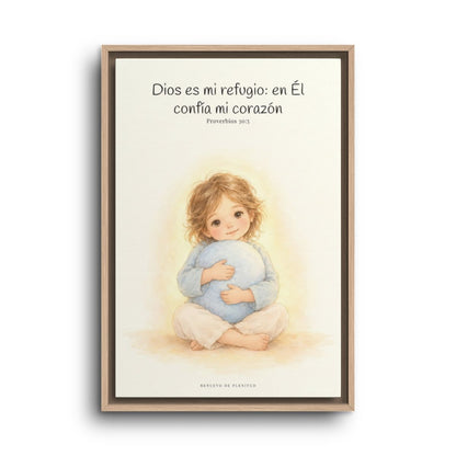 En Dios encuentro mi refugio | Cuadro bíblico para el hogar | Proverbios 30:5 — 16×24 pulgadas, marco natural, vista frontal